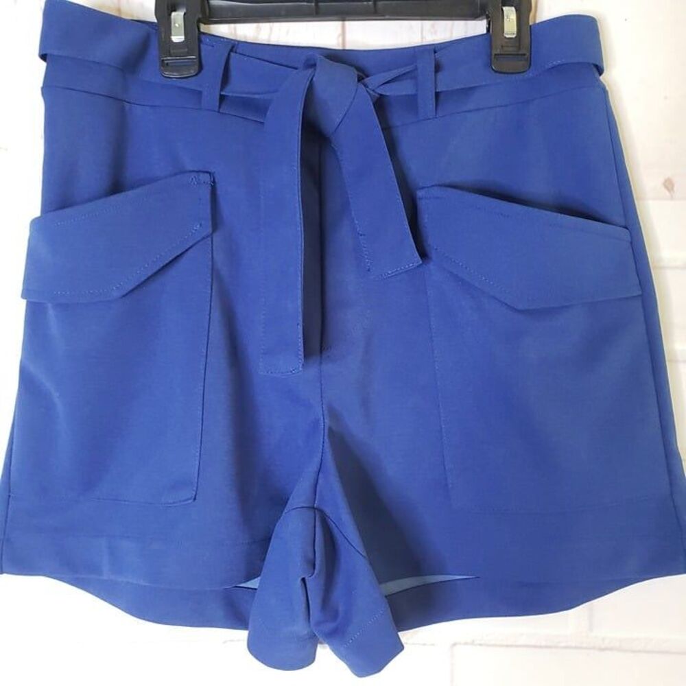 Chic Savion Blue High-Waisted Belted Shorts Easy Pull-On Style size S small